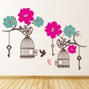Floral Bird Cage Wall Sticker Set
