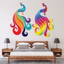 Pair Of Rainbow Peacocks Wall Sticker