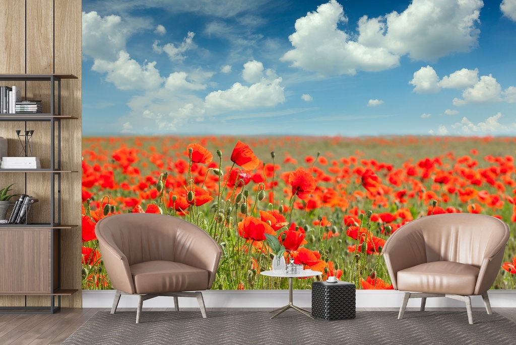 Poppy Field Flowers Landscape Wall Mural Wallpaper | Icon Wall Stickers