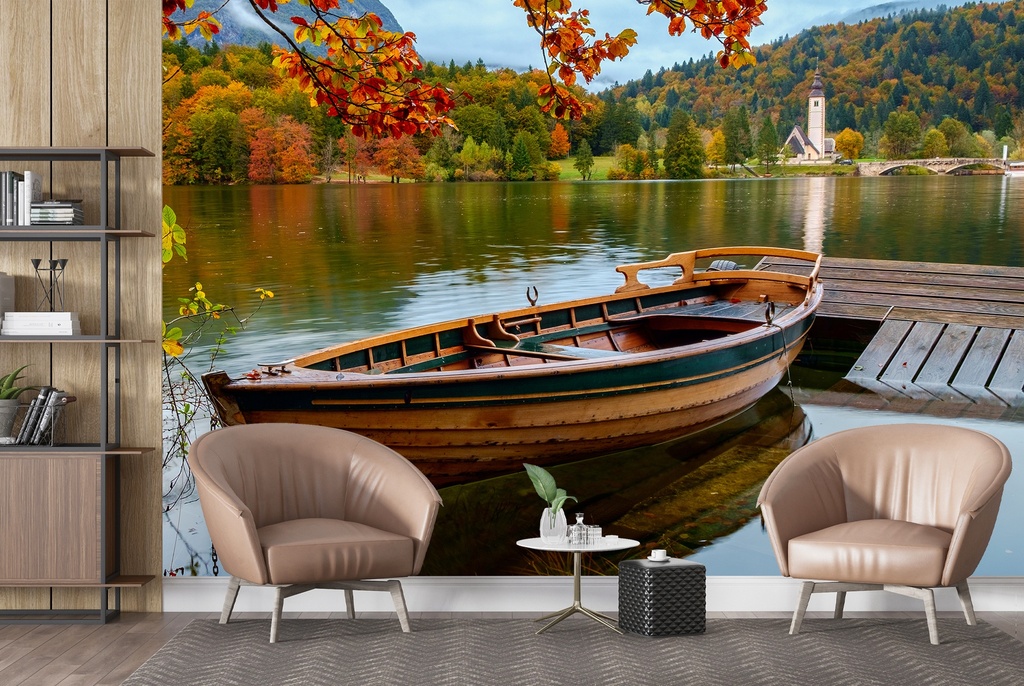 Boat On Bohinj Lake Slovenia Wall Mural Wallpaper