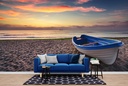 Rowing Boat Beach Sunrise Wall Mural Wallpaper