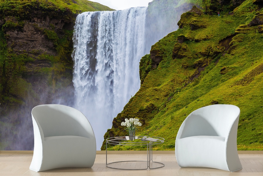 Iceland Skogafoss Waterfall Green Landscape Wall Mural Wallpaper