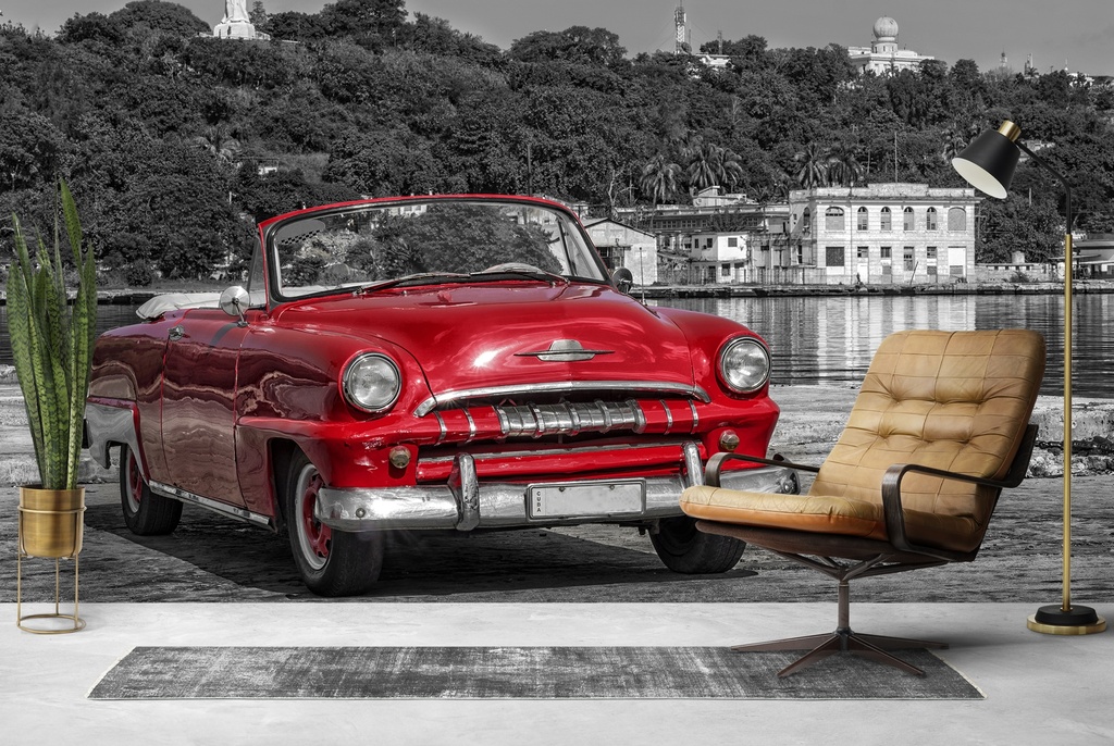 Classic Red Car Casablanca Cuba Wall Mural Wallpaper