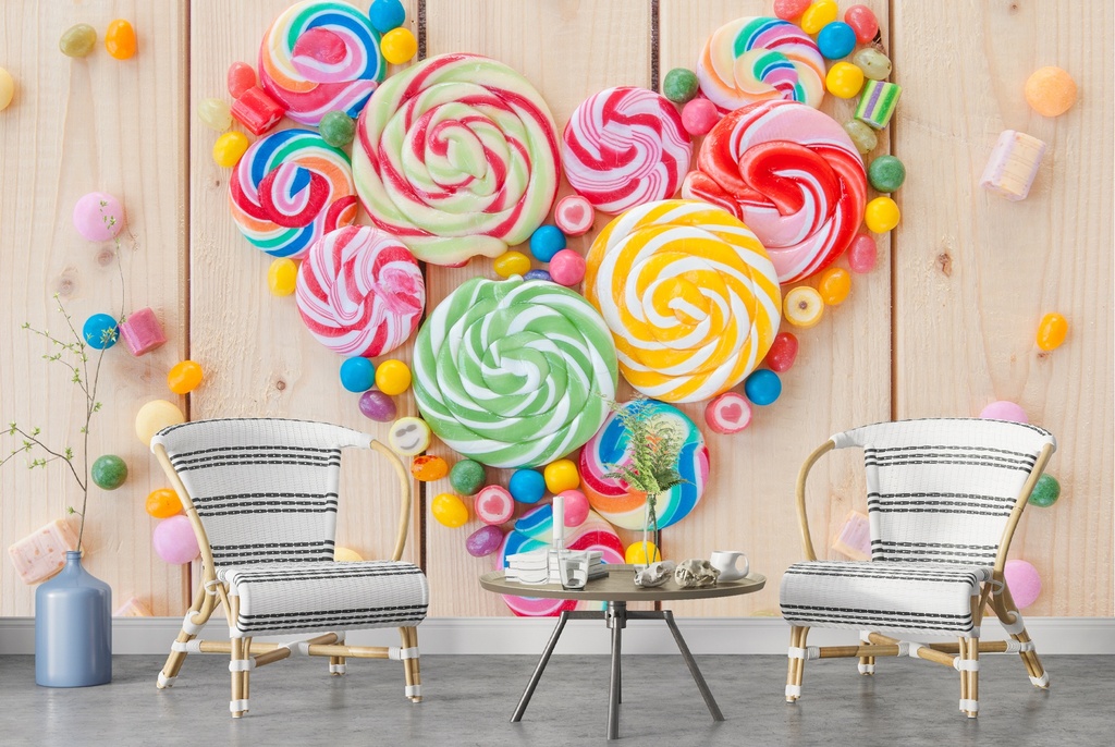 Lollipops Candy Heart Wall Mural Wallpaper