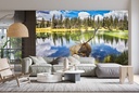 Red Stag Mountain Lake Wall Mural Wallpaper