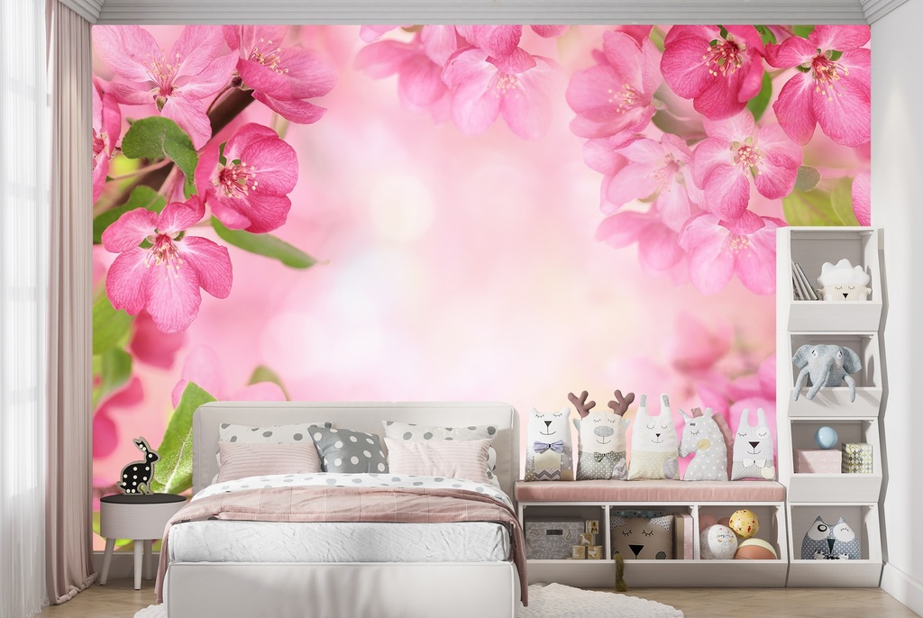 Romantic Pink Flowers Wall Mural Wallpaper
