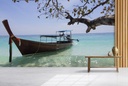 Long Boat & Tropical Ocean Wall Mural Wallpaper