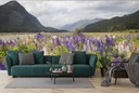 Purple Flowers Valley Landscape Wall Mural Wallpaper