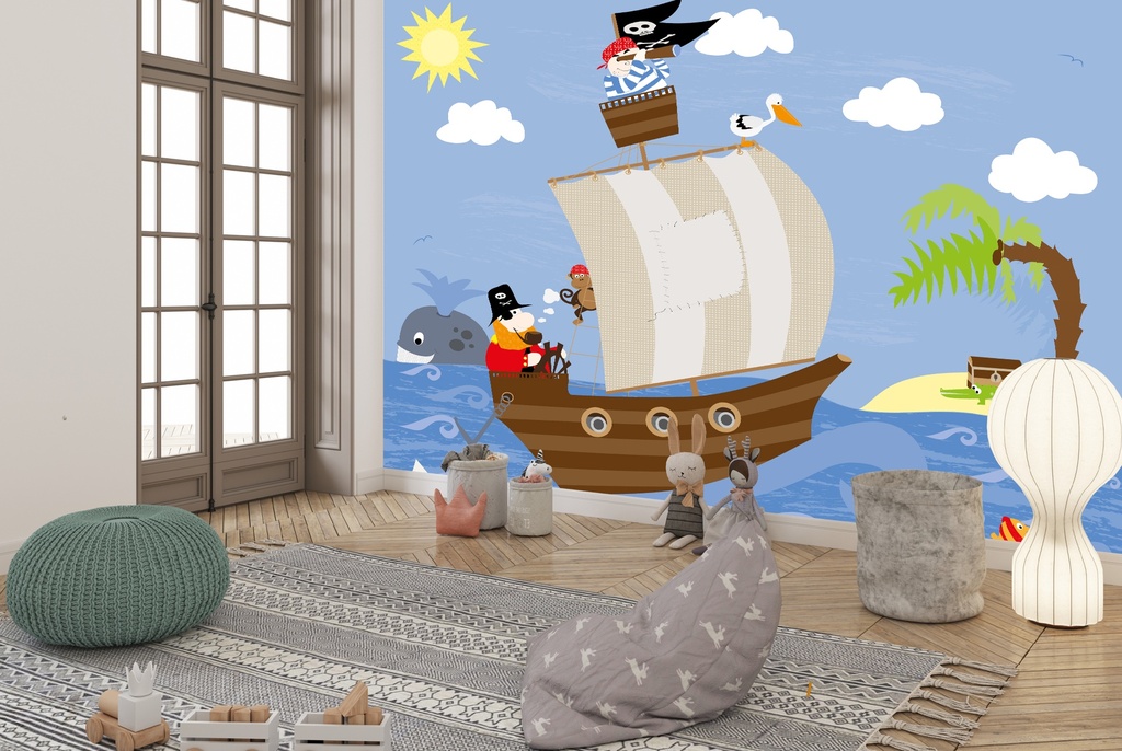 Pirate Ship Treasure Island Wall Mural Wallpaper