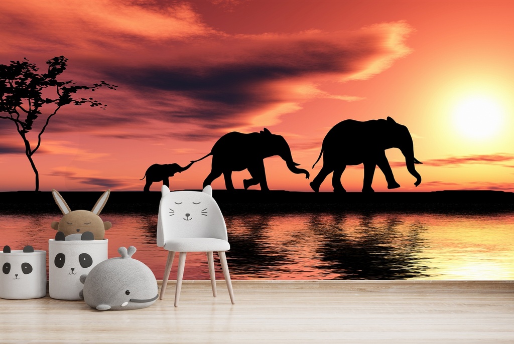 Elephant Family Savannah Wall Mural Wallpaper