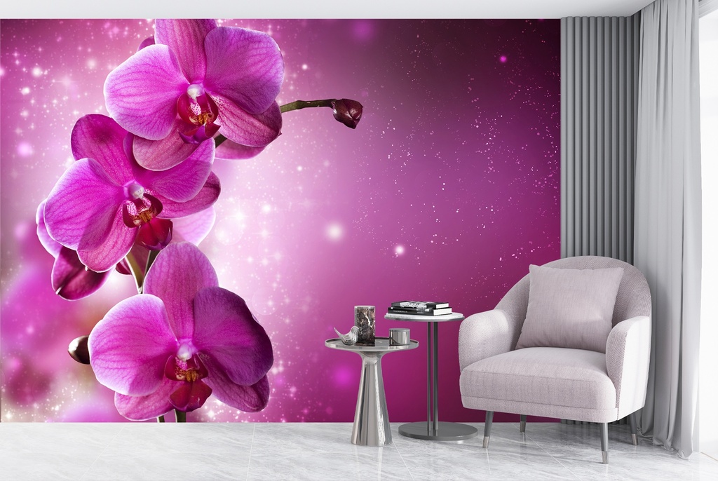 Pink Orchid Flowers Wall Mural Wallpaper