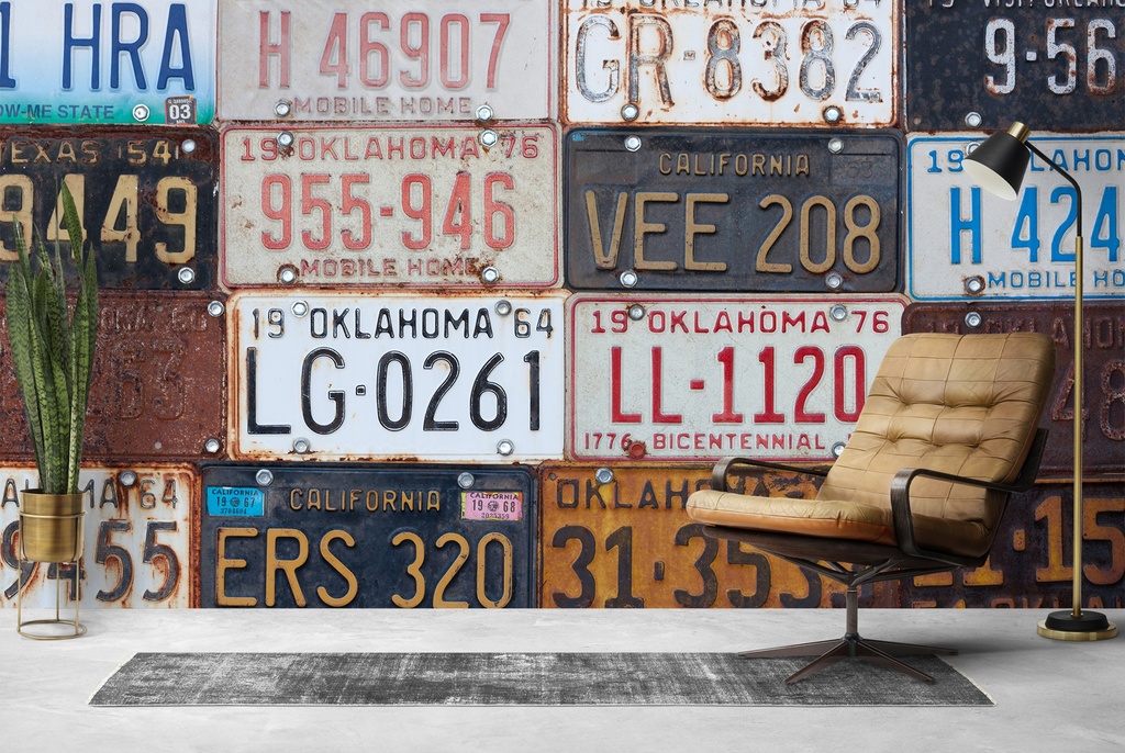 Vintage American License Plates Wall Mural Wallpaper