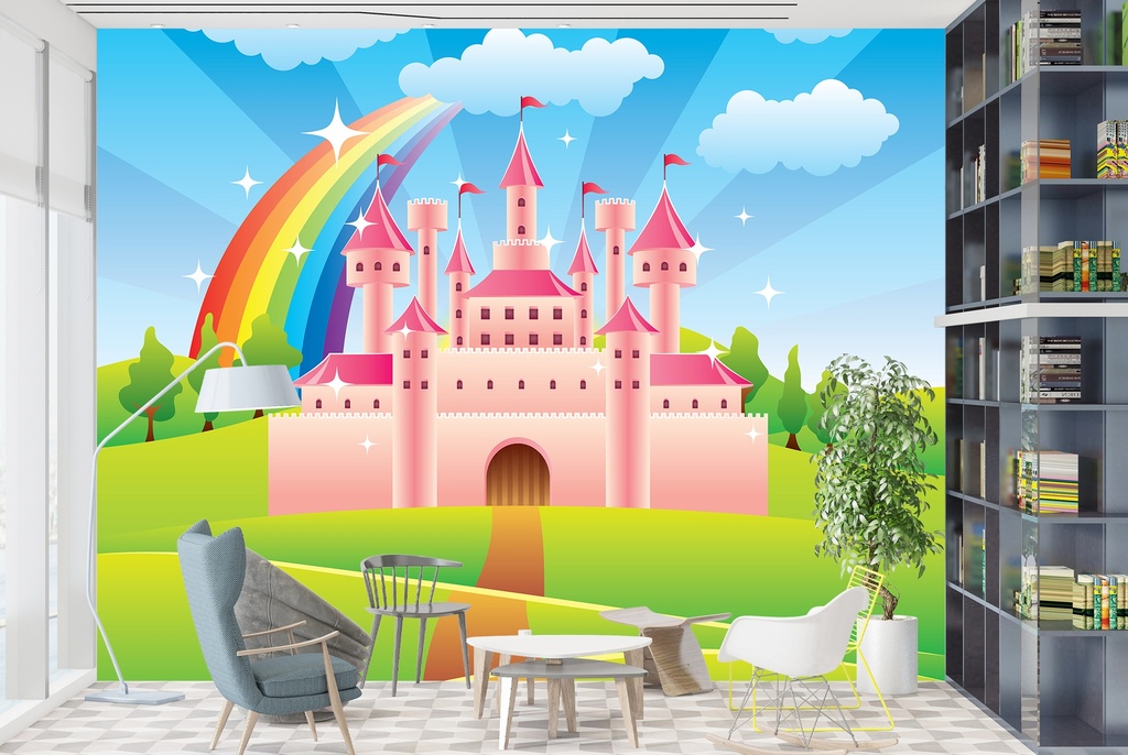Pink Princess Castle Childrens Wall Mural Wallpaper