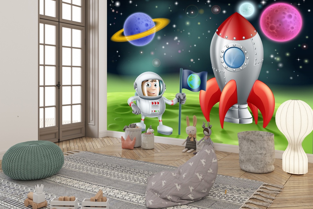 Astronaut & Rocketship Wall Mural Wallpaper