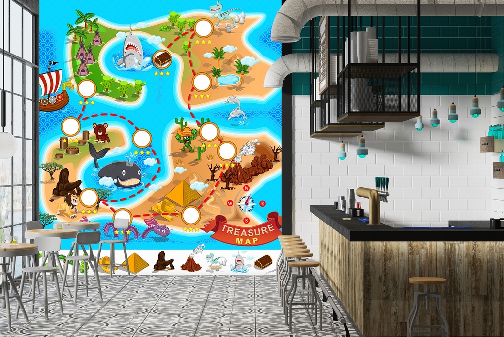 Treasure Map & Pirate Ship Wall Mural Wallpaper