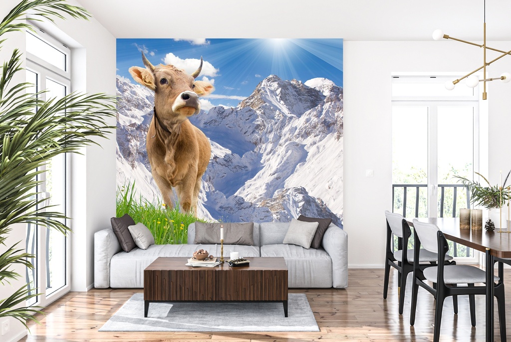 Brown Cow Mountain Landscape Wall Mural Wallpaper