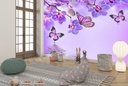 Purple Butterfly & Orchid Flowers Wall Mural Wallpaper