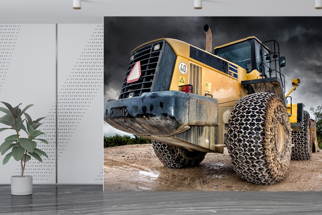 Yellow Construction Tractor Wall Mural Wallpaper