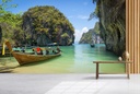 Long Boat & Tropical Island Wall Mural Wallpaper