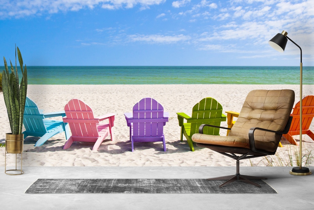 Colourful Beach Chairs Wall Mural Wallpaper