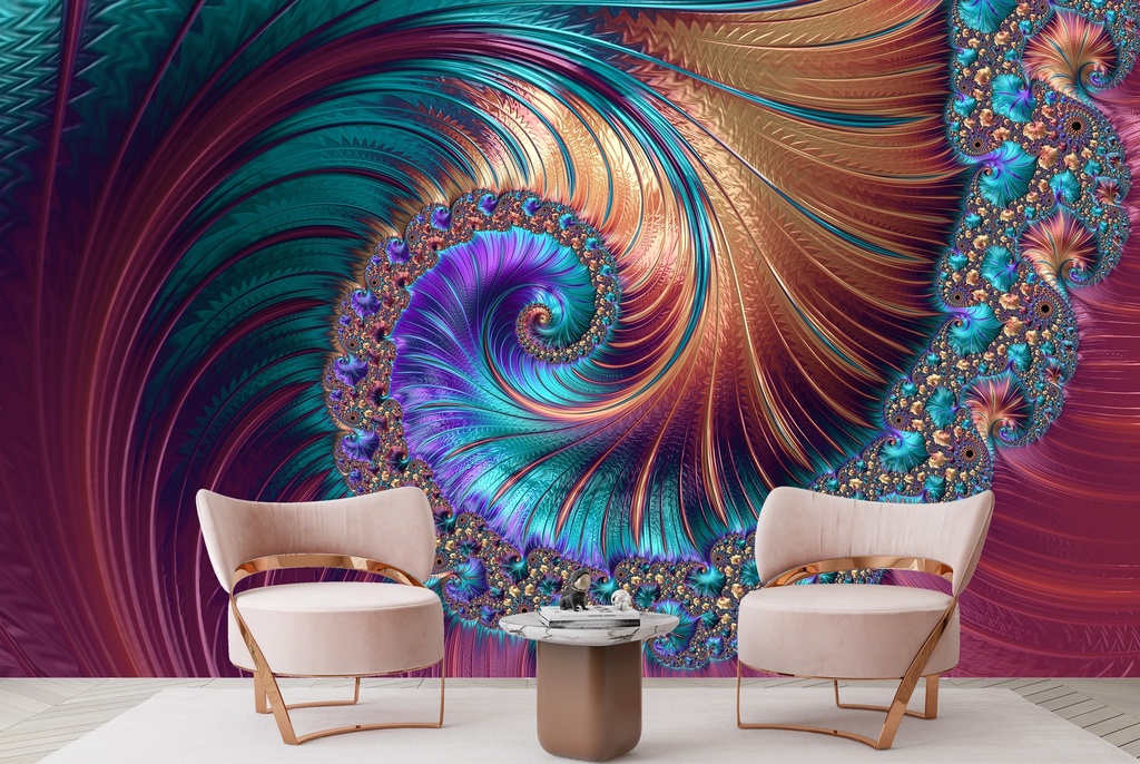 Pink, Blue & Gold Spiral Wall Mural Wallpaper