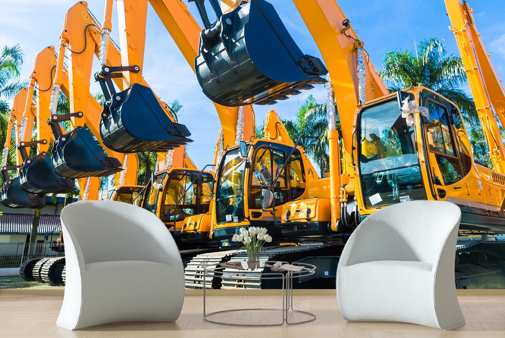 Yellow Excavator Diggers JCB Wall Mural Wallpaper