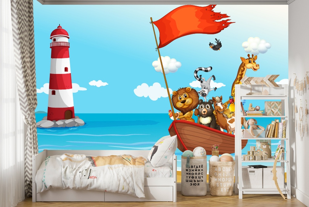 Animal Safari Sailboat Wall Mural Wallpaper