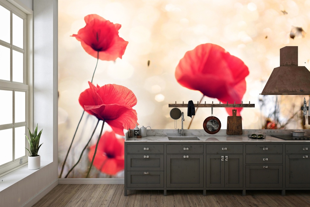 Red Poppy Flowers Floral Wall Mural Wallpaper