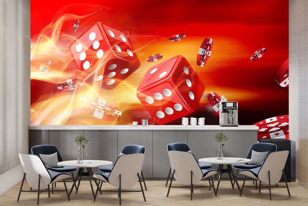 Red Dice On Fire Casino Wall Mural Wallpaper