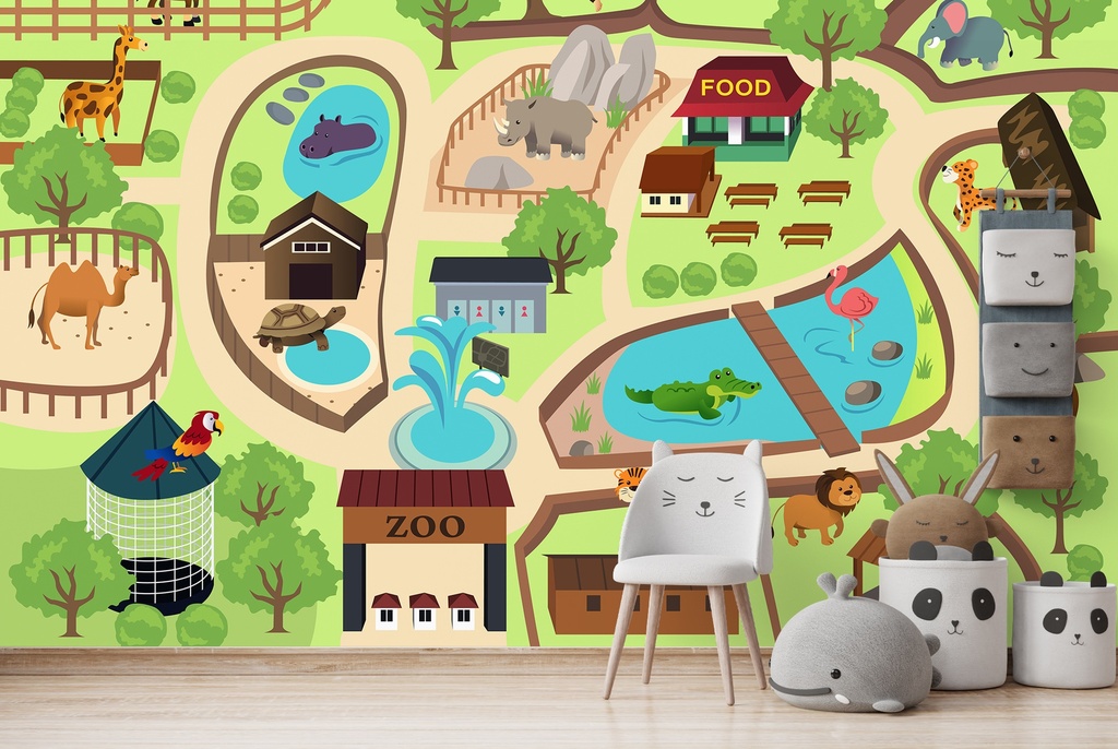 Fun Zoo Map Wall Mural Wallpaper