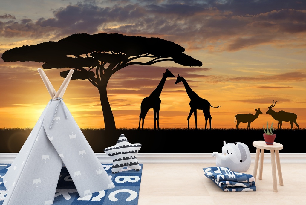 Giraffes In Savannah Wall Mural Wallpaper - Mod5