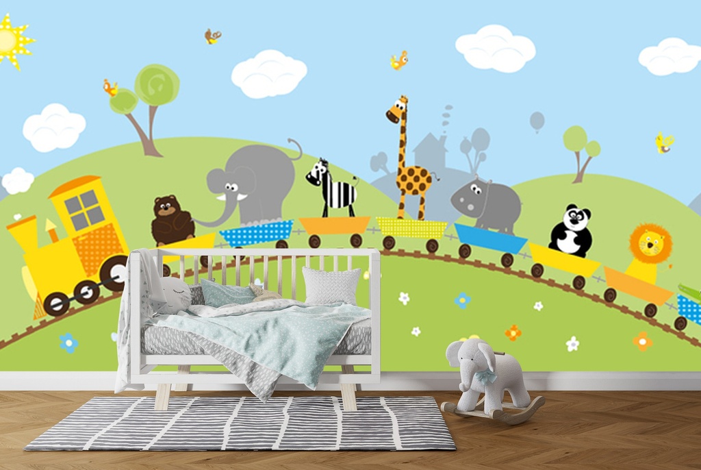 Animal Train Nursery Wall Mural Wallpaper