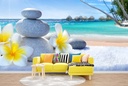 Tropical Beach Pebbles & Flowers Wall Mural Wallpaper