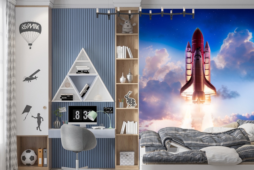 Rocket Ship Launch Space Wall Mural Wallpaper