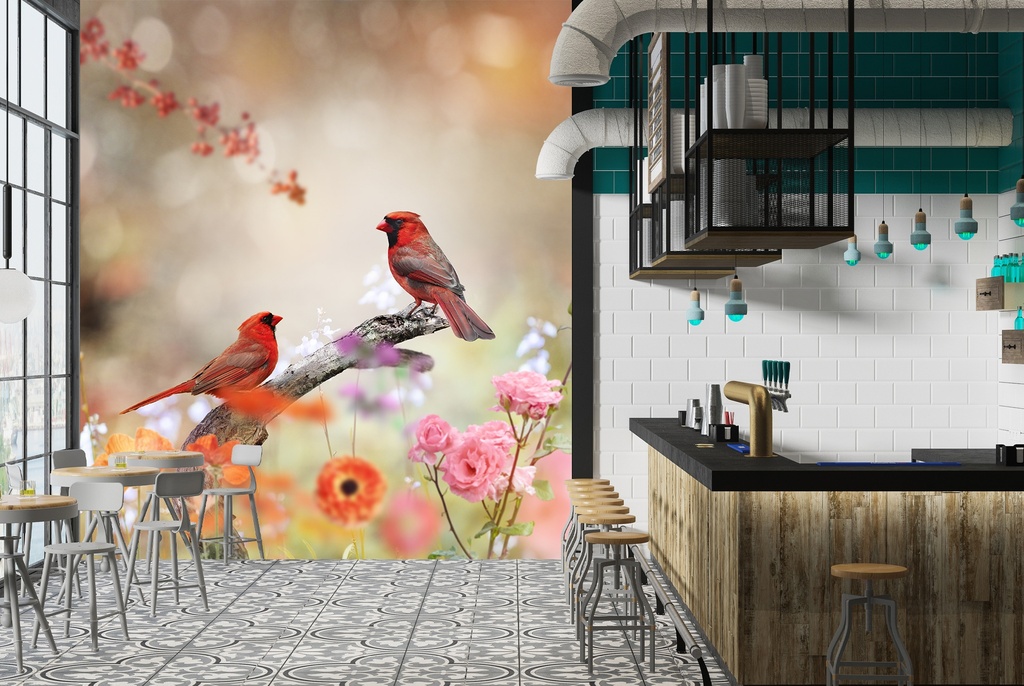 Autumn Flowers & Birds Wall Mural Wallpaper