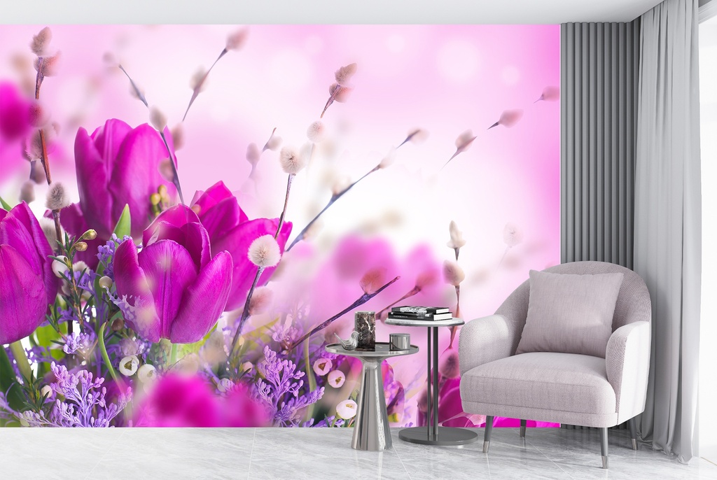Fuschia Pink Tulip Flowers Wall Mural Wallpaper