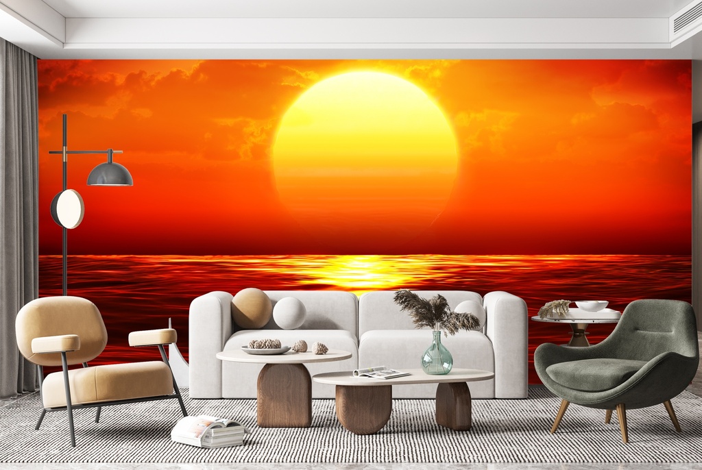 Red Ocean Sunset Wall Mural Wallpaper