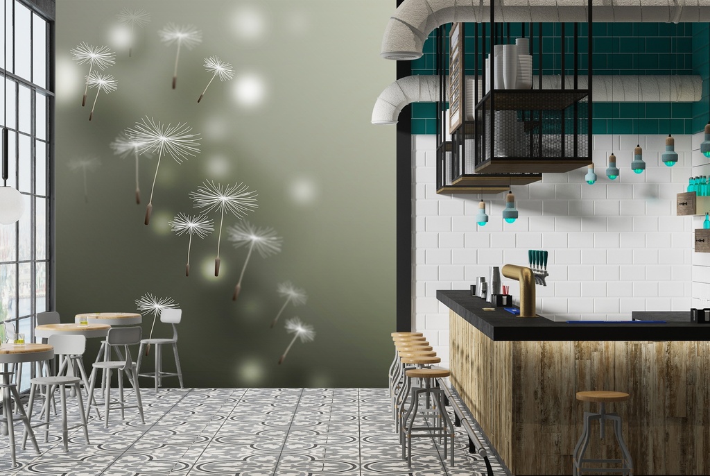 Grey Dandelion Wall Mural Wallpaper