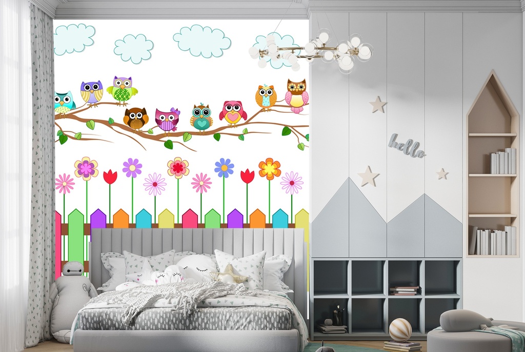 Colourful Owls Nursery Wall Mural Wallpaper