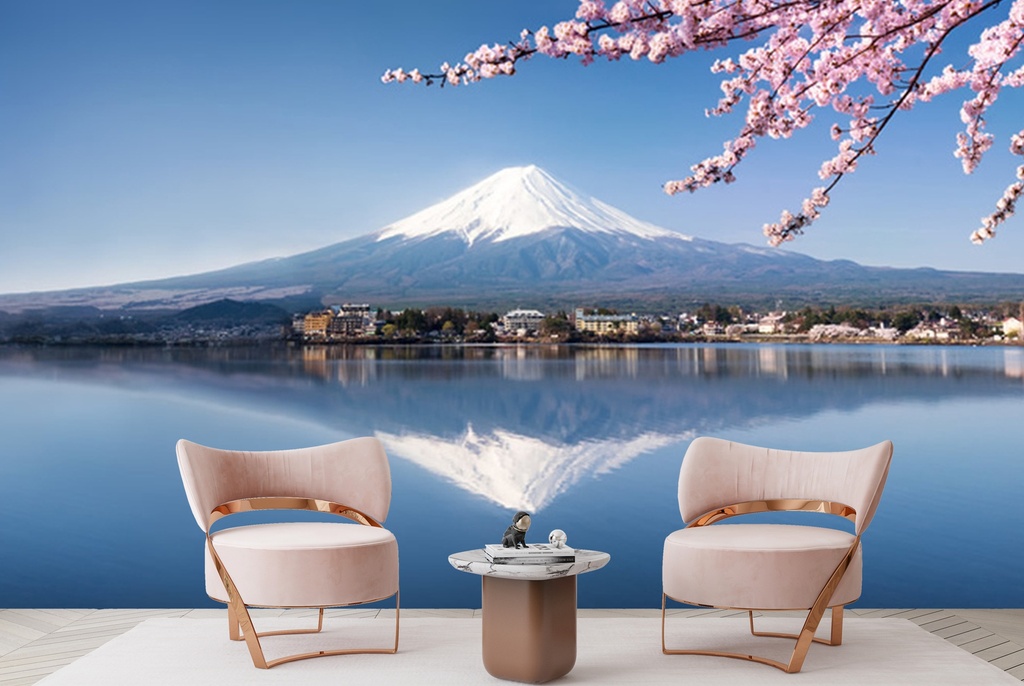 Cherry Blossom & Mount Fuji Volcano Wall Mural Wallpaper