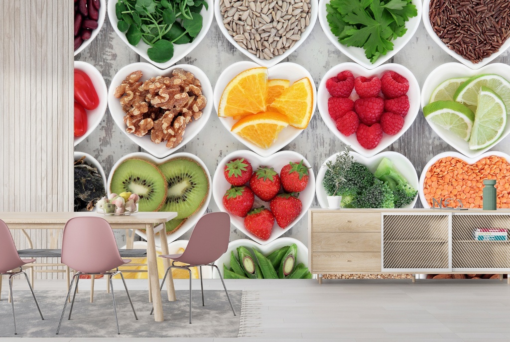 Fruit & Vegetable Hearts Wall Mural Wallpaper