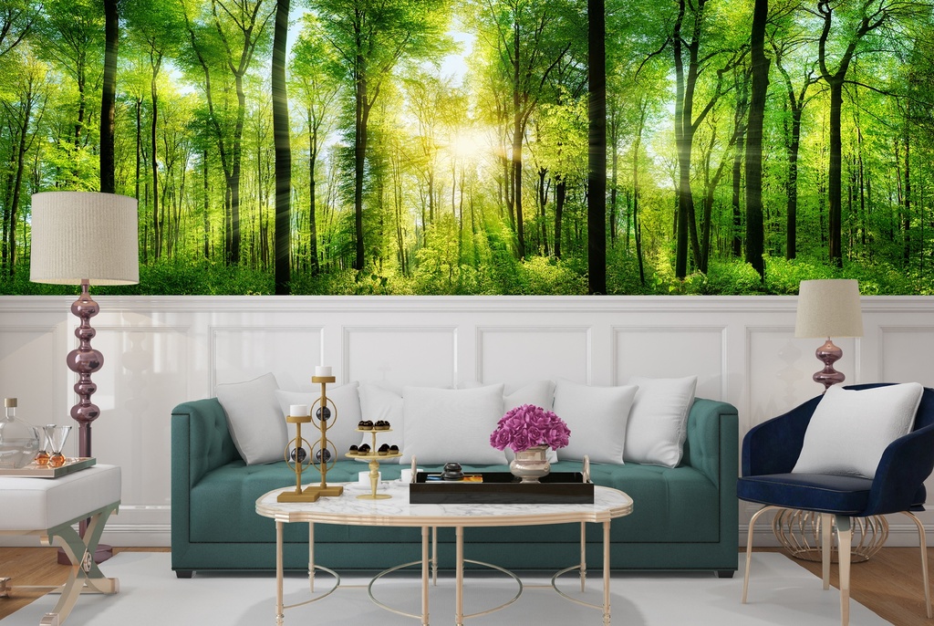 Sunlit Green Trees Forest Woods Wall Mural Wallpaper
