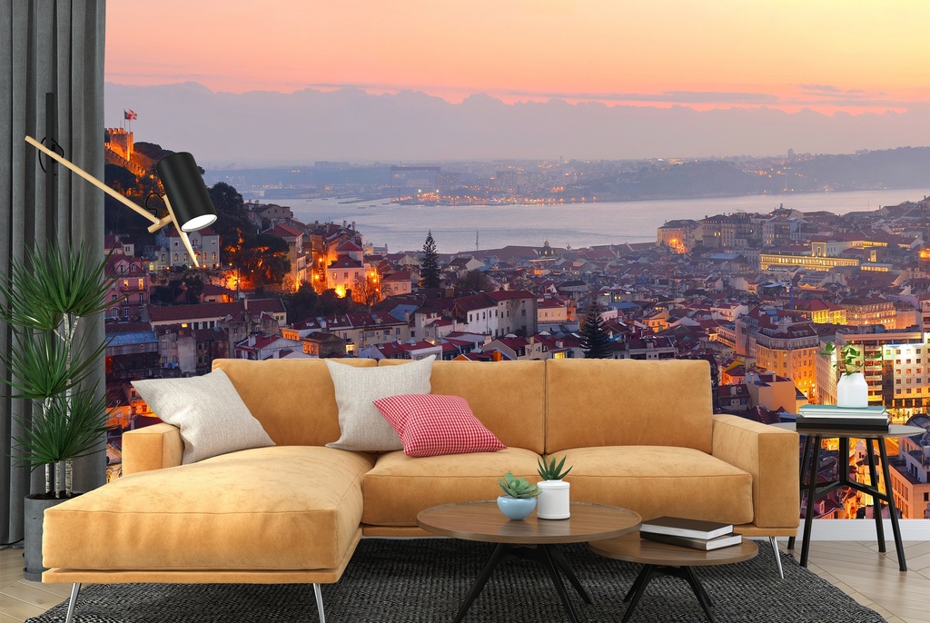 Lisbon City Skyline Panoramic Wall Mural Wallpaper