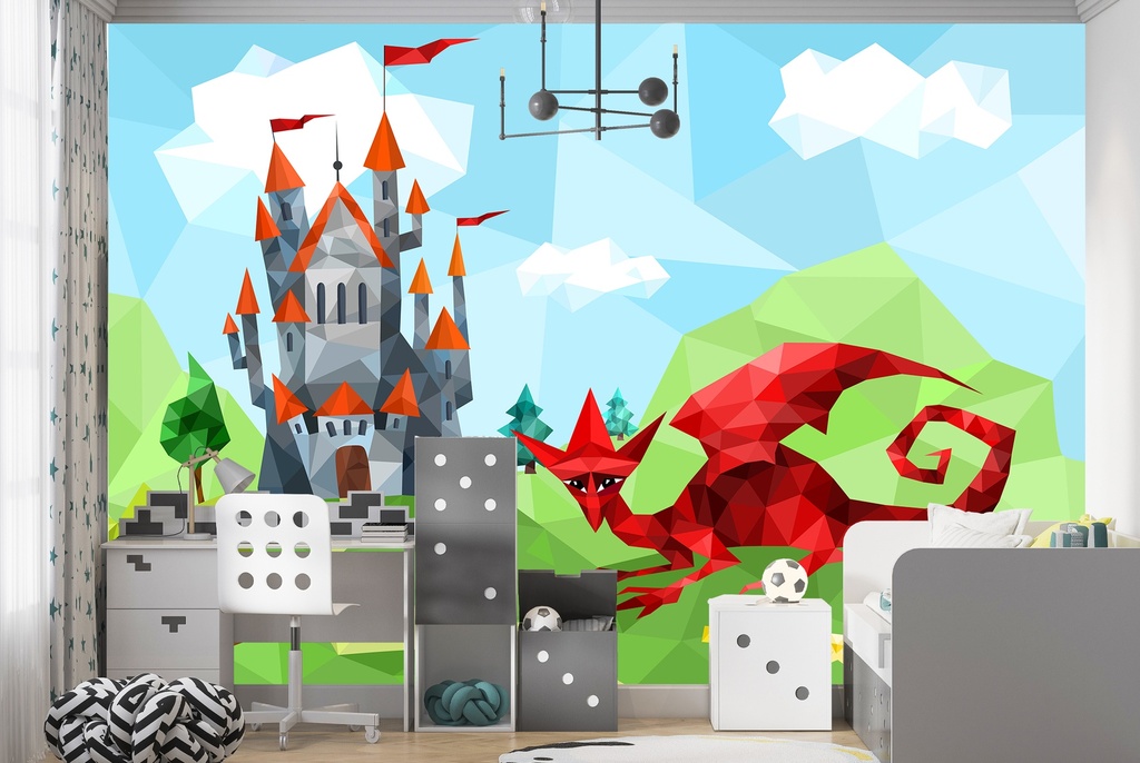 Red Dragon & Castle Wall Mural Wallpaper