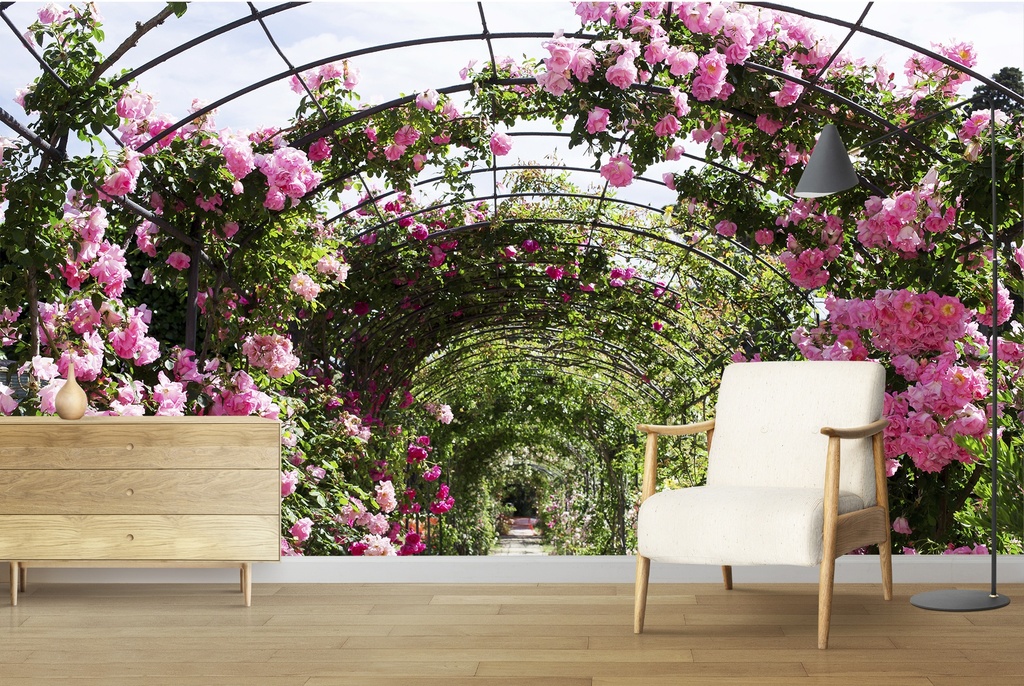 Pink Rose Garden Flowers Wall Mural Wallpaper