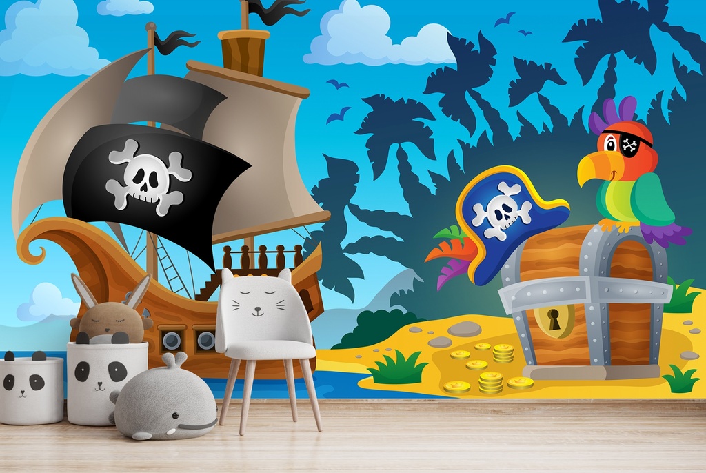 Jolly Roger Pirate Ship Wall Mural Wallpaper