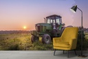 Green Tractor Sunset Wall Mural Wallpaper