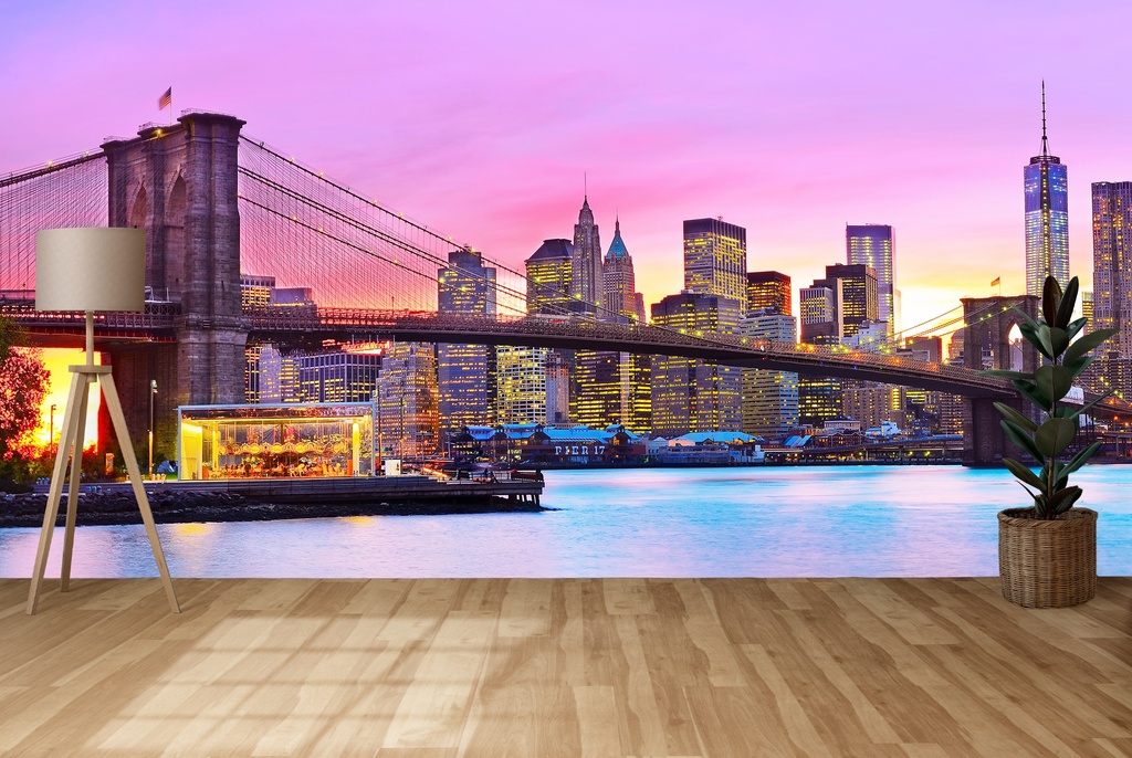 New York City & Brooklyn Bridge Skylines Wall Mural Wallpaper