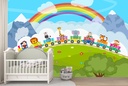 Cartoon Train & Rainbow Wall Mural Wallpaper