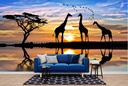Giraffe Savanna Sunset Wall Mural Wallpaper